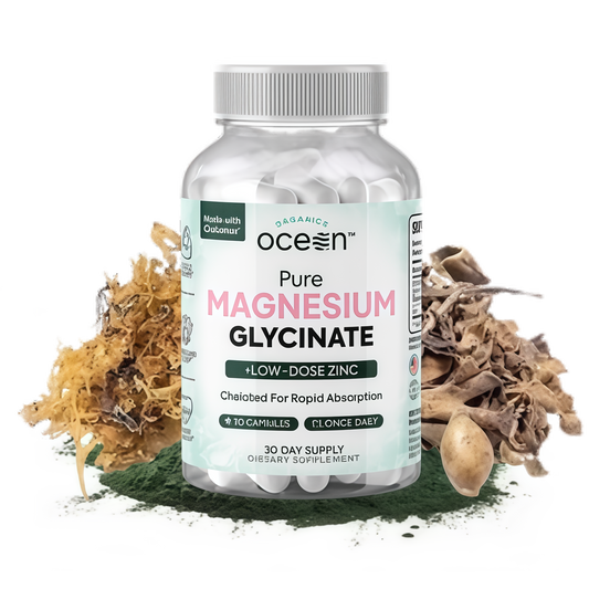 Organics Ocean Pure Magnesium Glycinate with Zinc - Maximum Strength Chelated Magnesium Supplement for Women and Men for Muscle Cramps and Sleep Support - 90 Capsule
